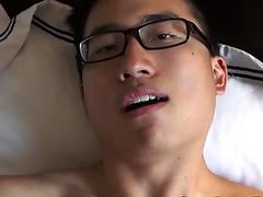 Buff Asian straight dude jerks off in a solo masturbation