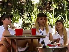 Naughty lesbian teens fingered the nervous counselor