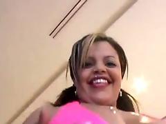 Curvy Chi Chi De La Hoya jumps on a shaft after sucking it